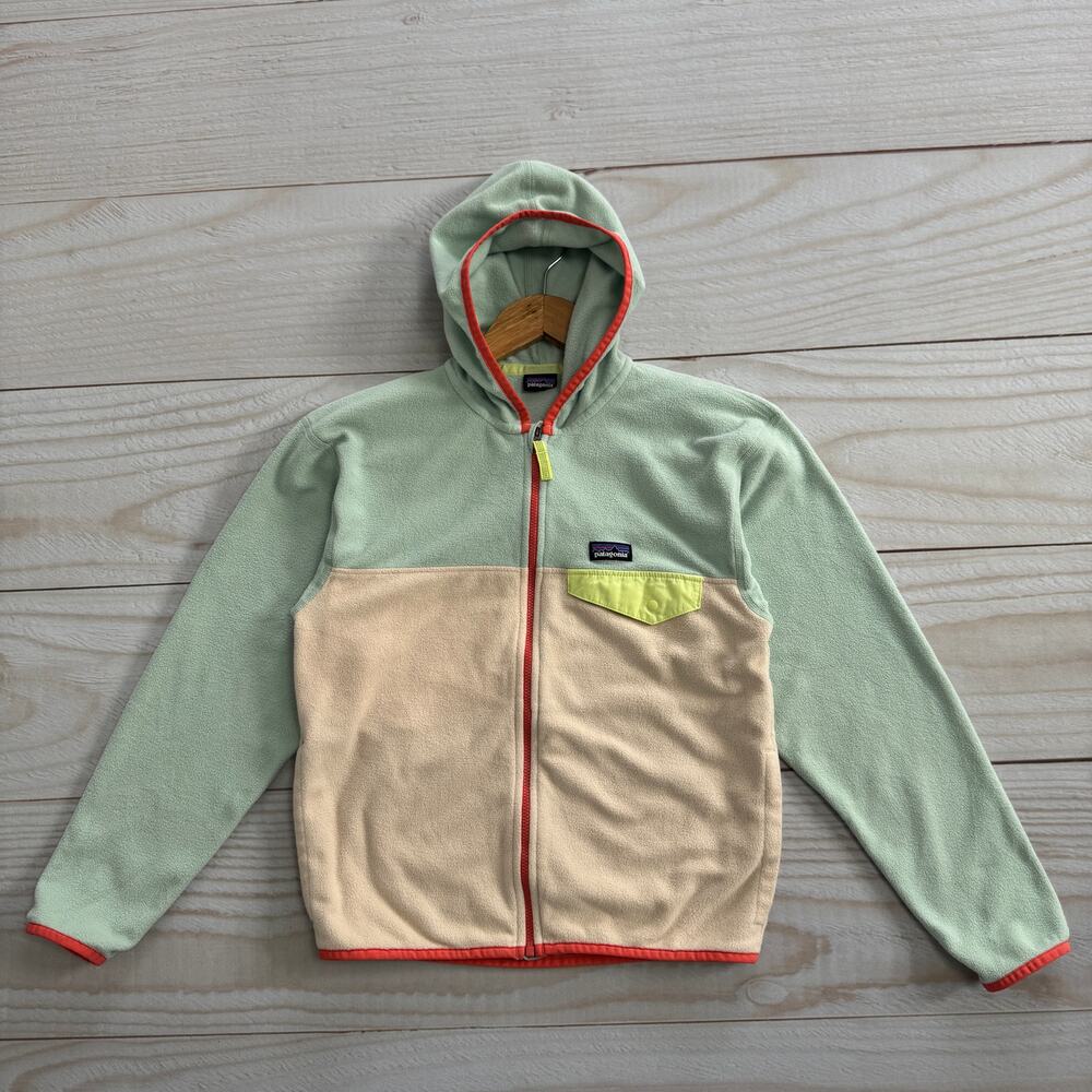 Patagonia Kids Girls Size L 12 Micro D Snap-T Fleece Full Zip Hoodie Jacket